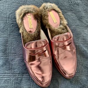 Louise Et Cie Rose Gold Fur Loafers